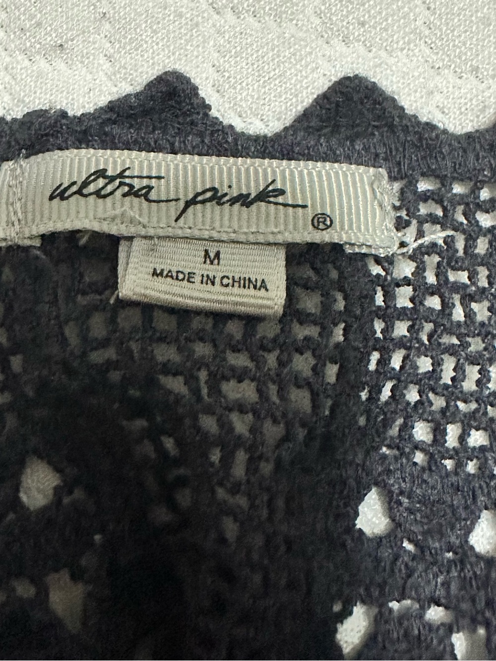 Ultra Pink Charcoal Gray Crochet Lace Top - Picture 2 of 2
